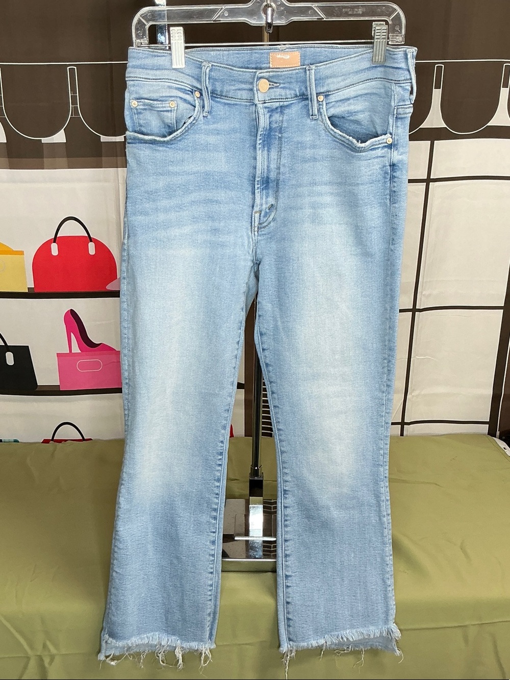 MOTHER Light Blue Cropped Frayed Hem Jeans sz 30 # 2364